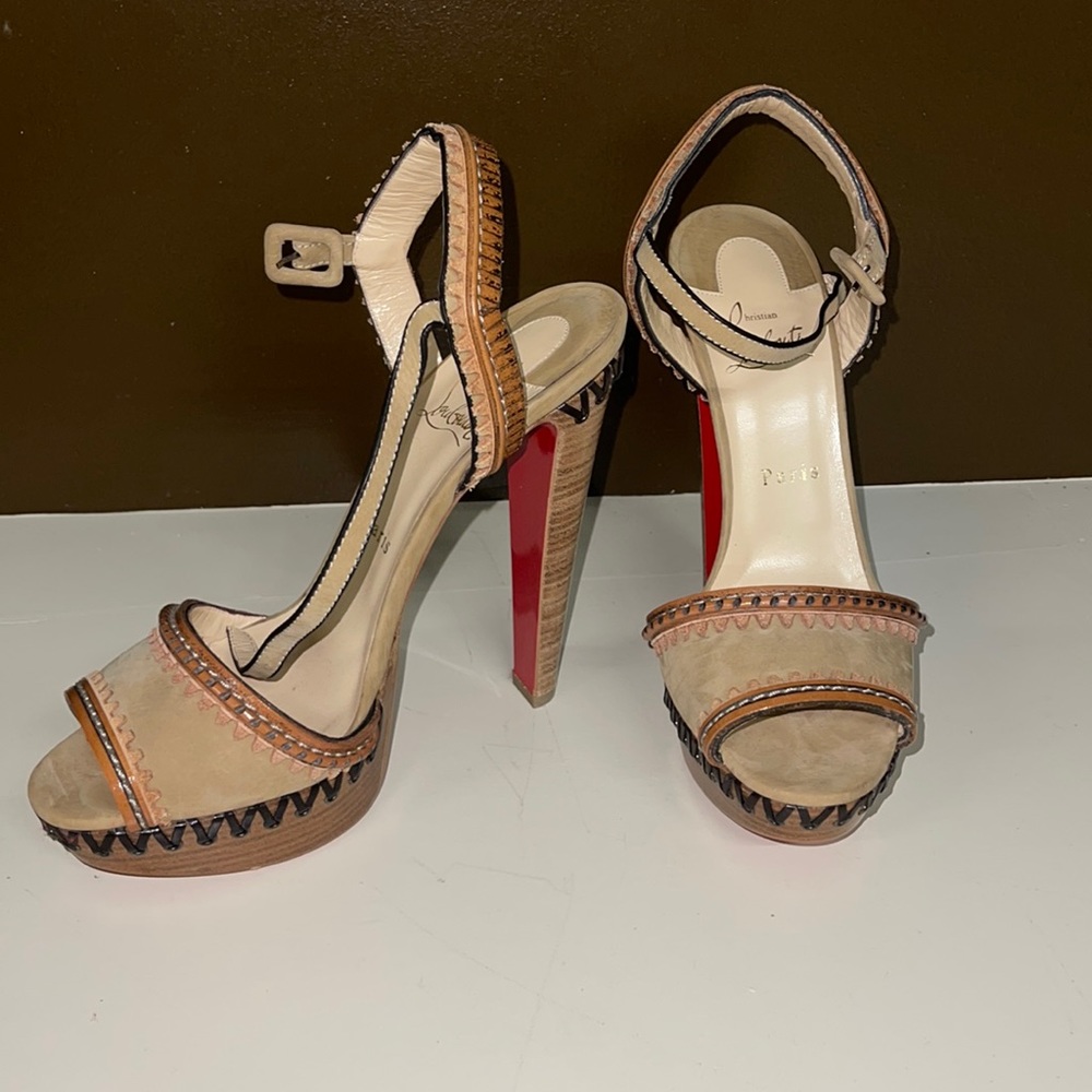 Trepi Leather 140mm Red Sole Sandal, Cognac, size 39